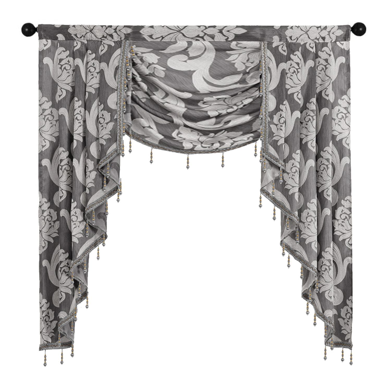 1PC NAPEARL Luxury Rural Decorative Beaded Valance Design Fashion Window Curtain W104cm x L125cm grey