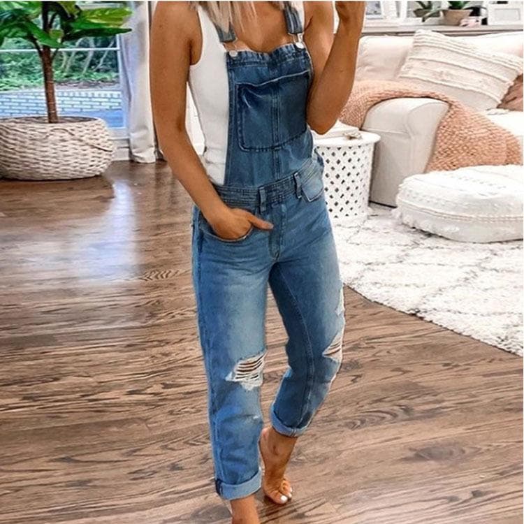 Fashion Women Denim Jumpsuit Ladies Spring Fashion Loose Jeans Rompers Female Casual Plus Size Overall Playsuit With Pocket L ultramarine blue