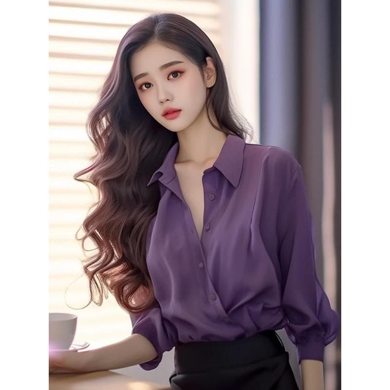 New Style Fashionable Shirt Chic College Style Purple Shirt Top for Women In Autumn 2XL