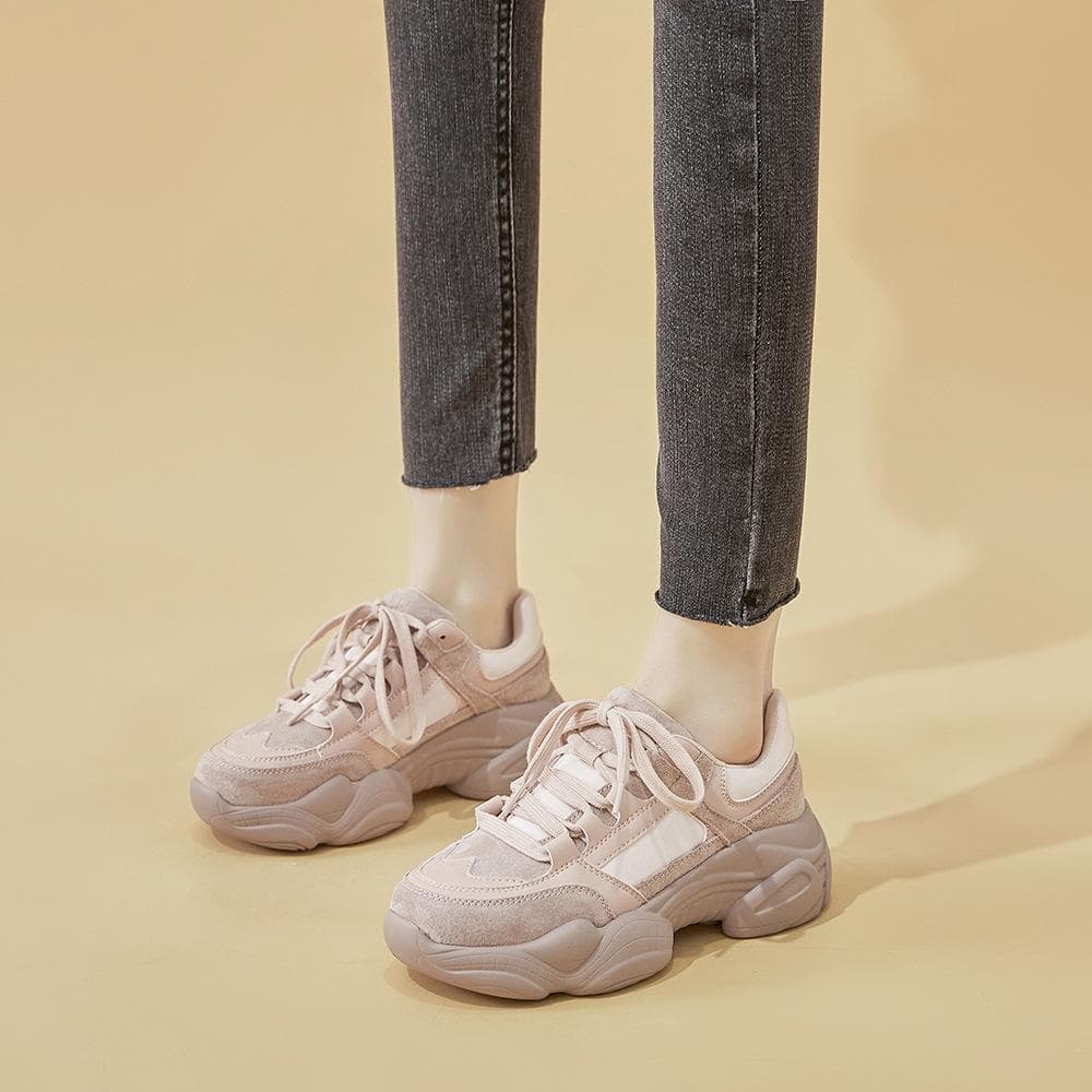 Genuine Leather Showing Feet Little Daddy's Shoes Women's New Autumn  Fashion Thick Soles Casual Versatile Sneakers 40