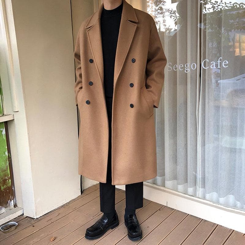 Woolen Coat Men's Mid-length Winter Korean Style Loose Thickened Windbreaker Jacket Trendy Double-sided 2XL