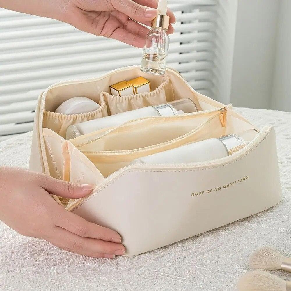 Makeup Organizer Female Toiletry Kit Bag Make Up Case Storage Pouch Luxury Lady Box, Cosmetic Bag, Organizer Bag For Travel Zip white