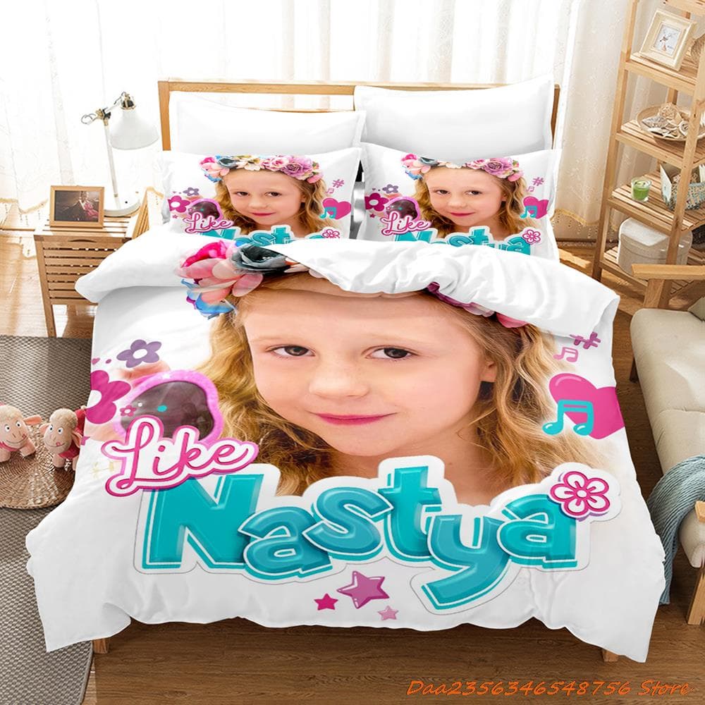 Like Nastya Bedding Set Single Twin Full Queen King Size Bed Set Aldult Kid Bedroom Duvetcover Sets 3D Anime Bed Sheet Set AU Single(140x210cm)