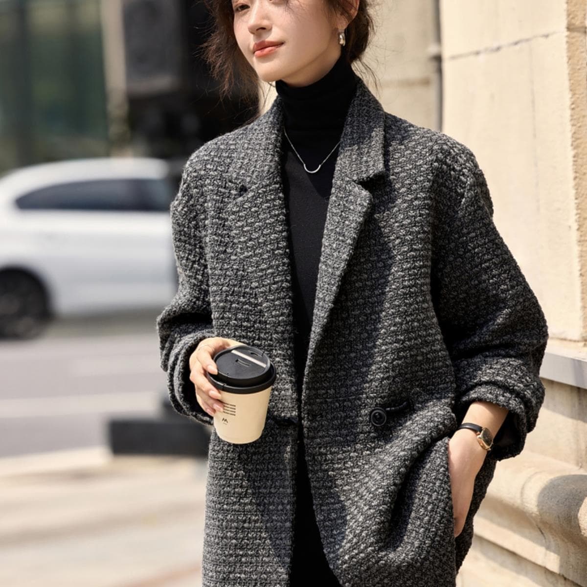 Commuter Silhouette Small Fragrance Coat Coat New Style Temperament Versatile Mid-length Jacket S