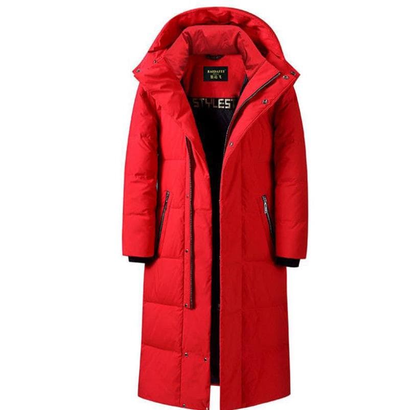 Over The Knee Down Coat Men Silk Cotton-padded Coats Ladies Winter Thick Warm Jacket Parka for Lover M red