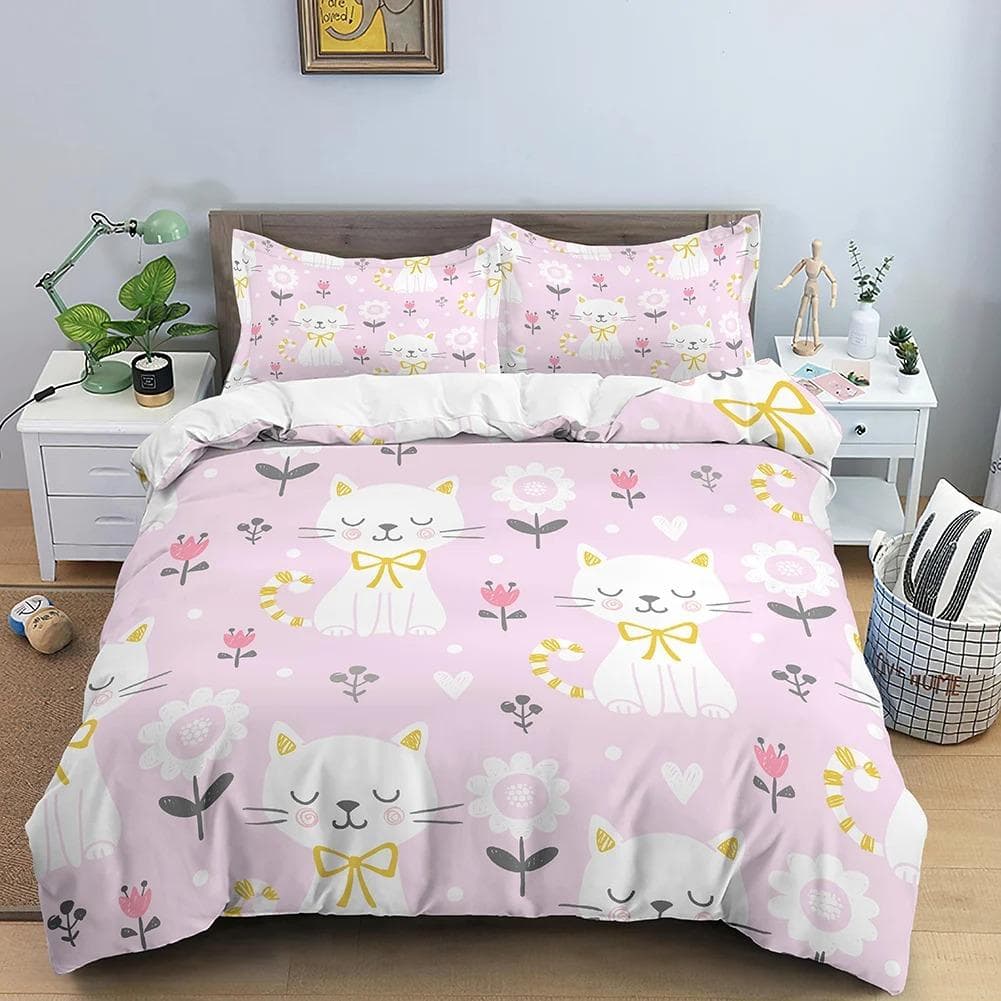 Animals Cute Cat Bedding Set Boys Girls Twin Queen Size Duvet Cover Pillowcase Bed Kids Adult Fashion Home Textileextile 70x133cm 2pcs