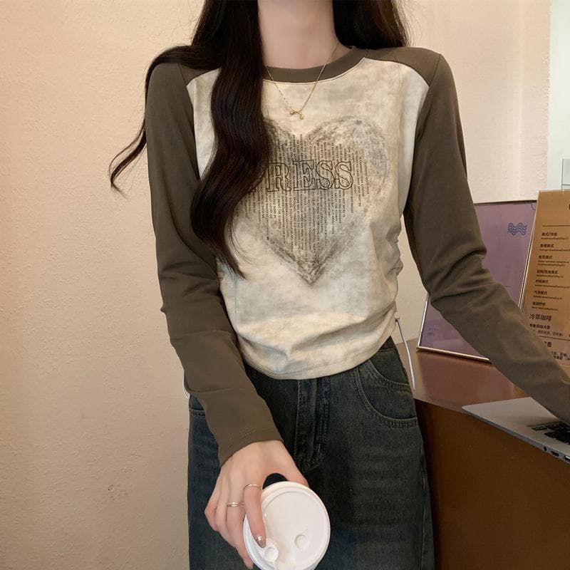 Retro Front Shoulder Long Sleeve T-shirt for Women's Spring Clothes New Slim Fit Slim Inner Bottoming Shirt for Women 2XL green