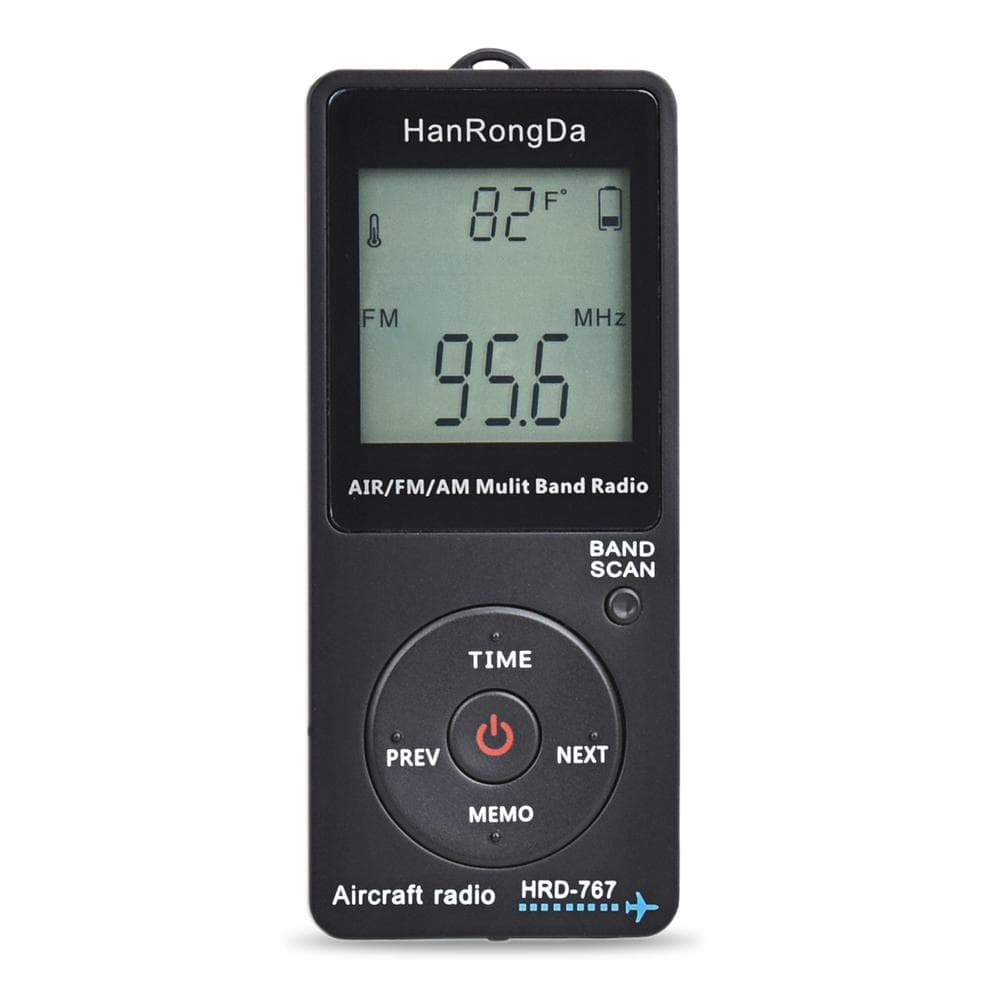 HanRongDa HRD-767 FM/AM/AIR Multi Band Radio Aircraft Band Radio Receiver Blacklit LCD Display Lock black