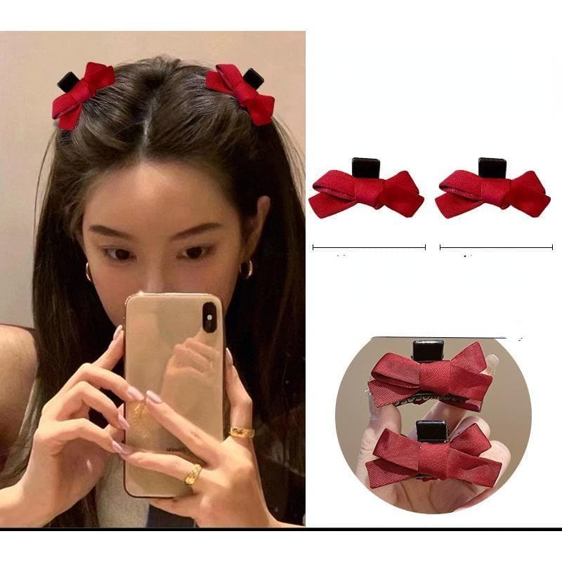 Korean Velvet Bow Hair Clip Claw Clamp Sweet Black Red Bow Small Hair Claw Clip Princess Headwear Girls Women Hair Claw Clip 2pcs