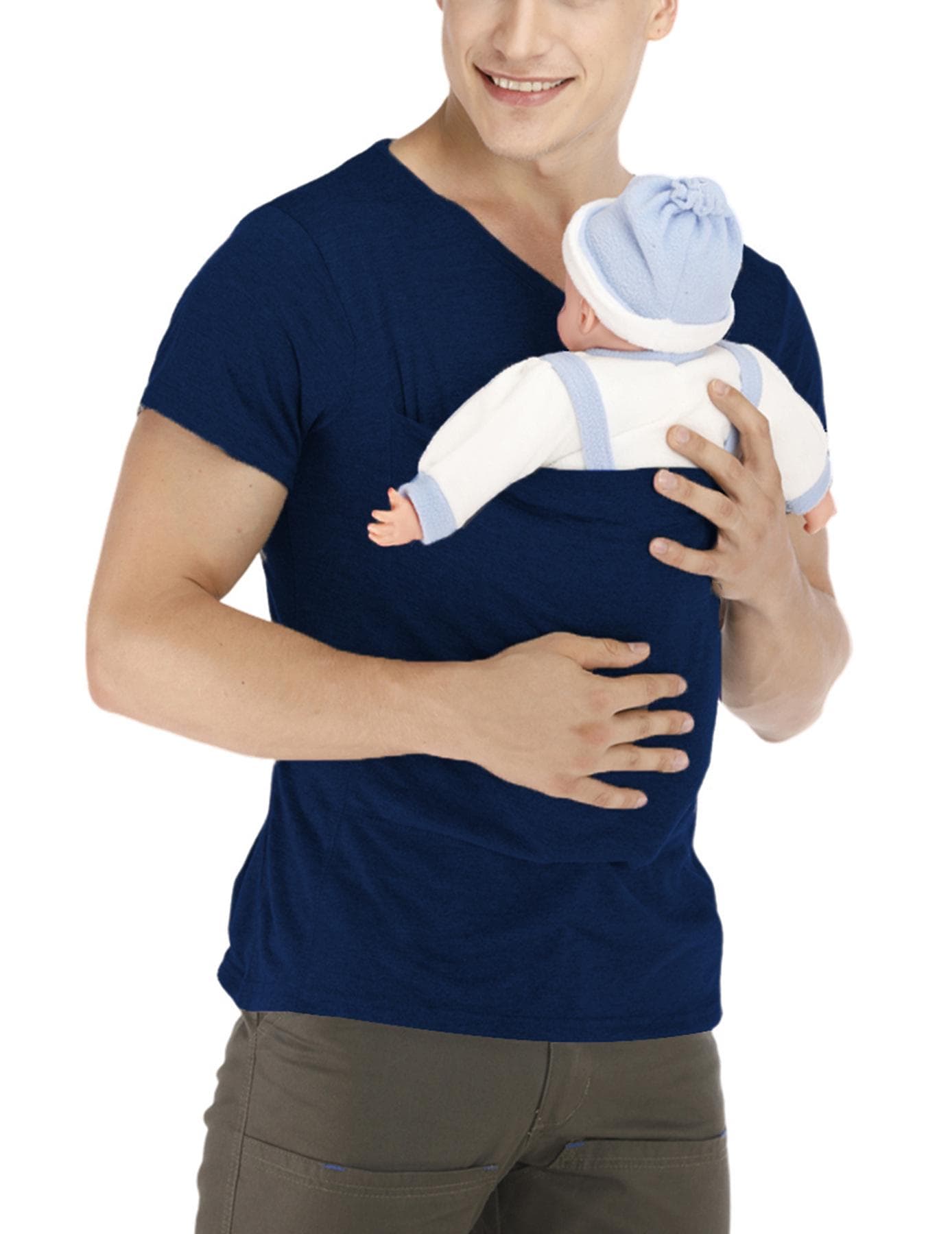 Kangaroo Mom & Dad Multifunctional Nursing Pullover Casual Round Neck T-shirt 2XL