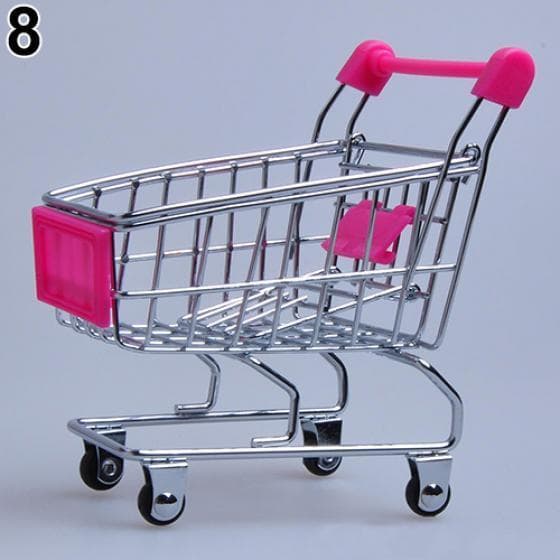 Supermarket Hand Trolley Mini Shopping Cart Desktop Decoration Storage Toy Gift