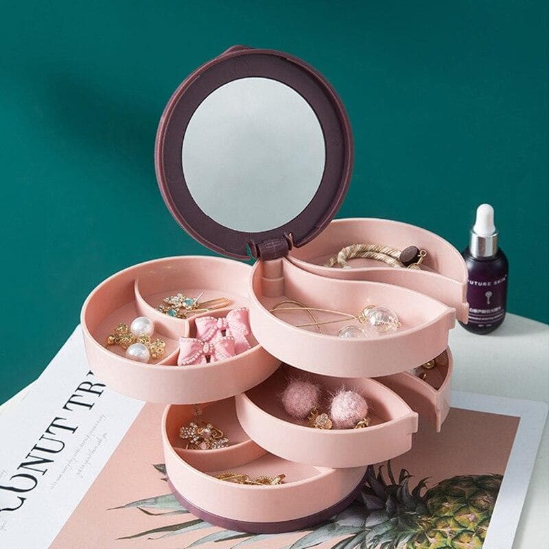 Stand Holder Display Tray Storage Box Multilayer Rotating Plastic Stand Earring Ring Box Cosmetics pink