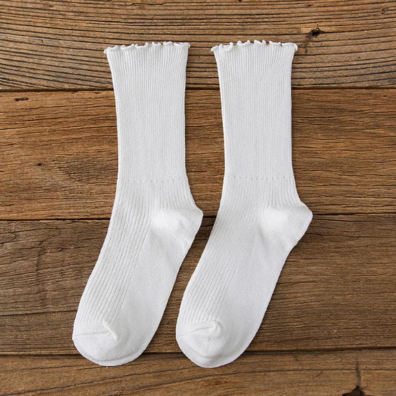 Solid Hosiery Mid Calf Length Socks Comfortable Cotton Autumn Ankle High Pile Of Socks Women Socks white