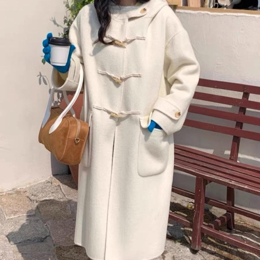 Long-haired Alpaca Double-sided Cashmere Coat for Women with Horn Buckle New Model Age-reducing Loose Woolen Coat M