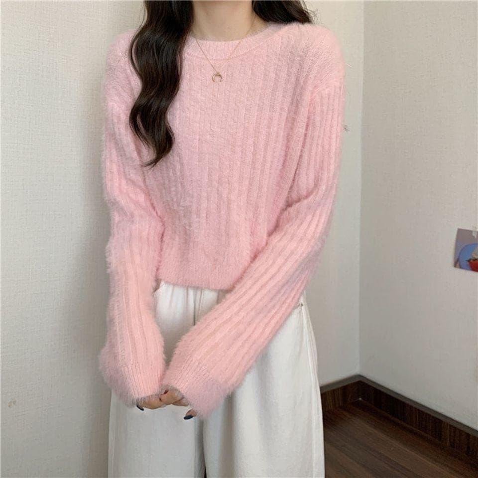 Early Spring Mink Sweater for Women Autumn and Winter Short Thickened Warm Pullover Sweater Ins Jumpers L pink