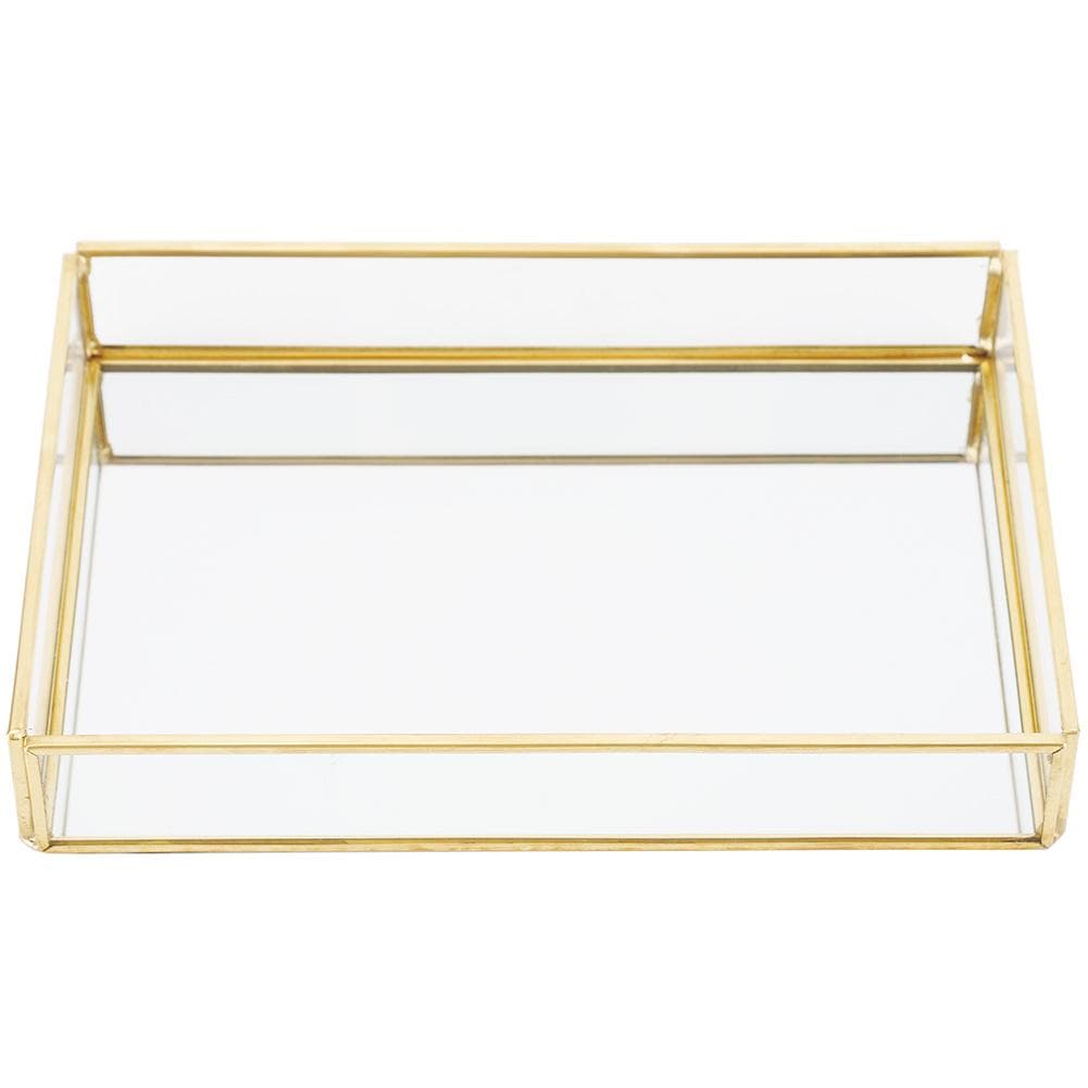 Vintage Metal Glass Storage Box Gold Tray Jewelry Cosmetics Display Boxes (Medium Size)