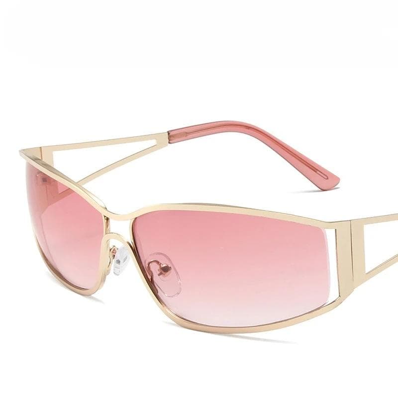 Hollow Out Y2K Sunglasses Women Trendy Gradient 2000s Wrap Around Sun Glasses Steampunk Mirror Shades