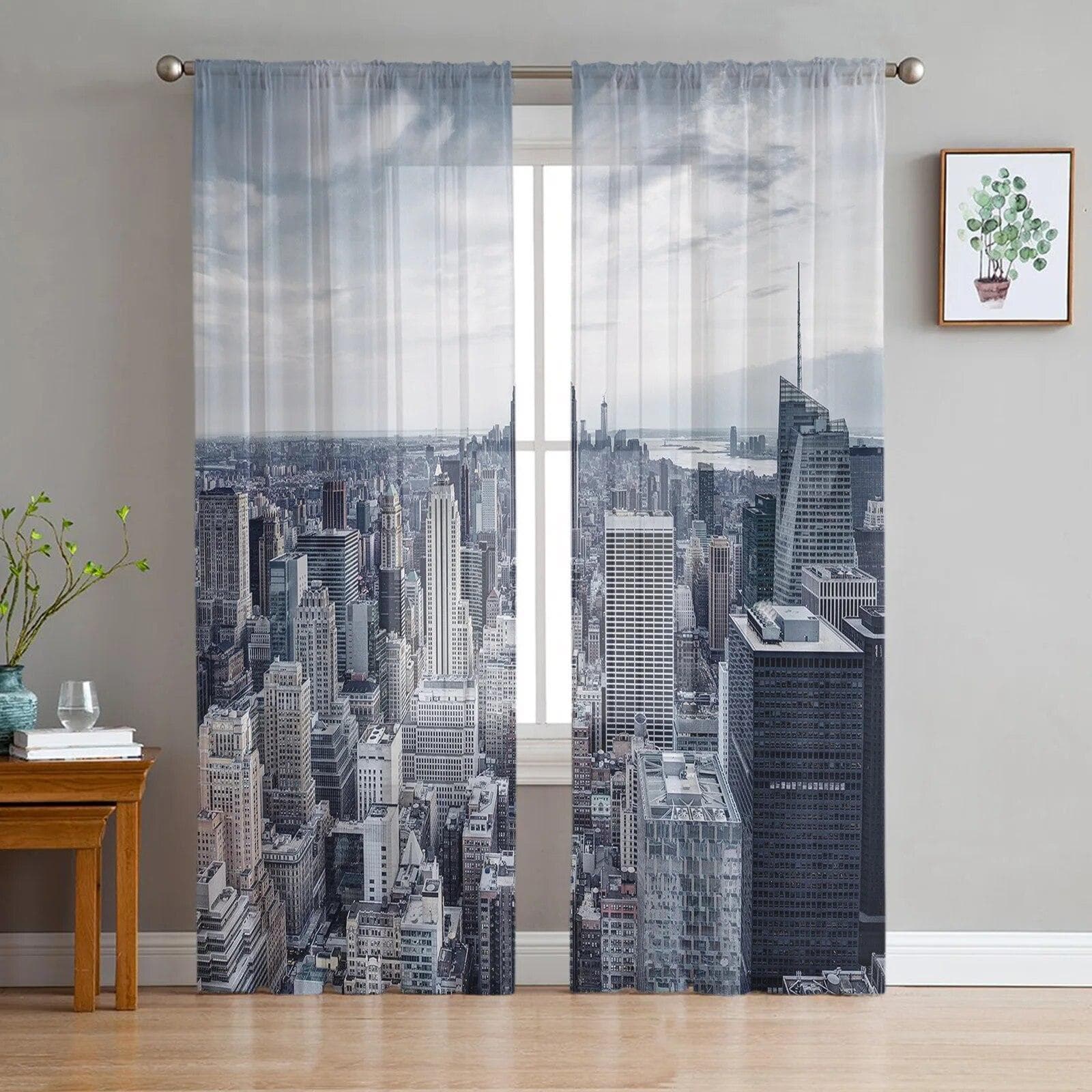 New York City Night Modern Curtains For Living Room Transparent Tulle Curtains Window Sheer For The Bedroom Accessories Decor W135 x H114cm