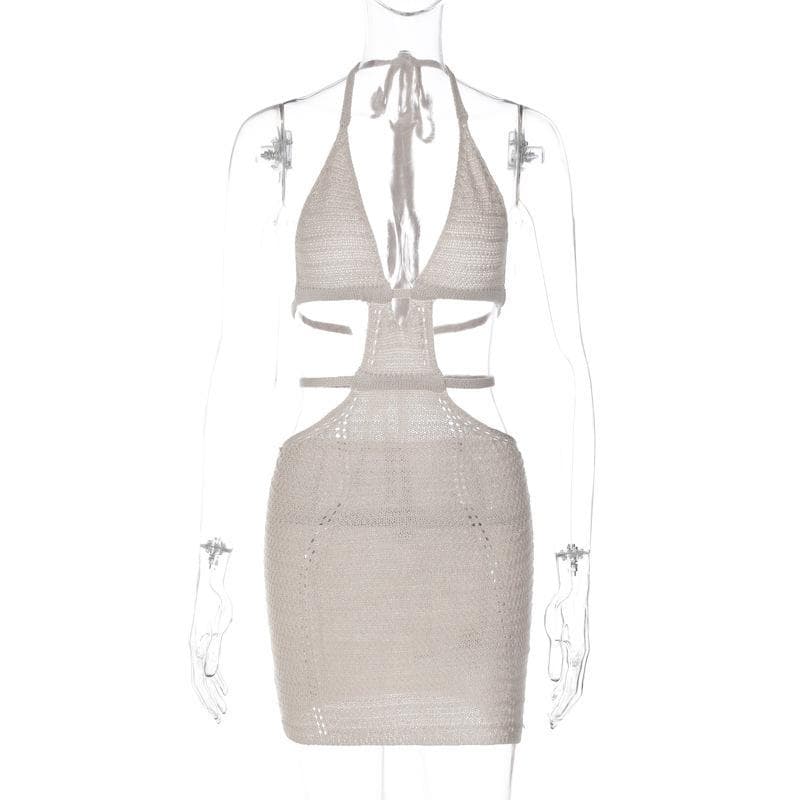 New Sexy Street Style Pure Desire Neck-wrapped Chest Hollow Lace Dress for Women L