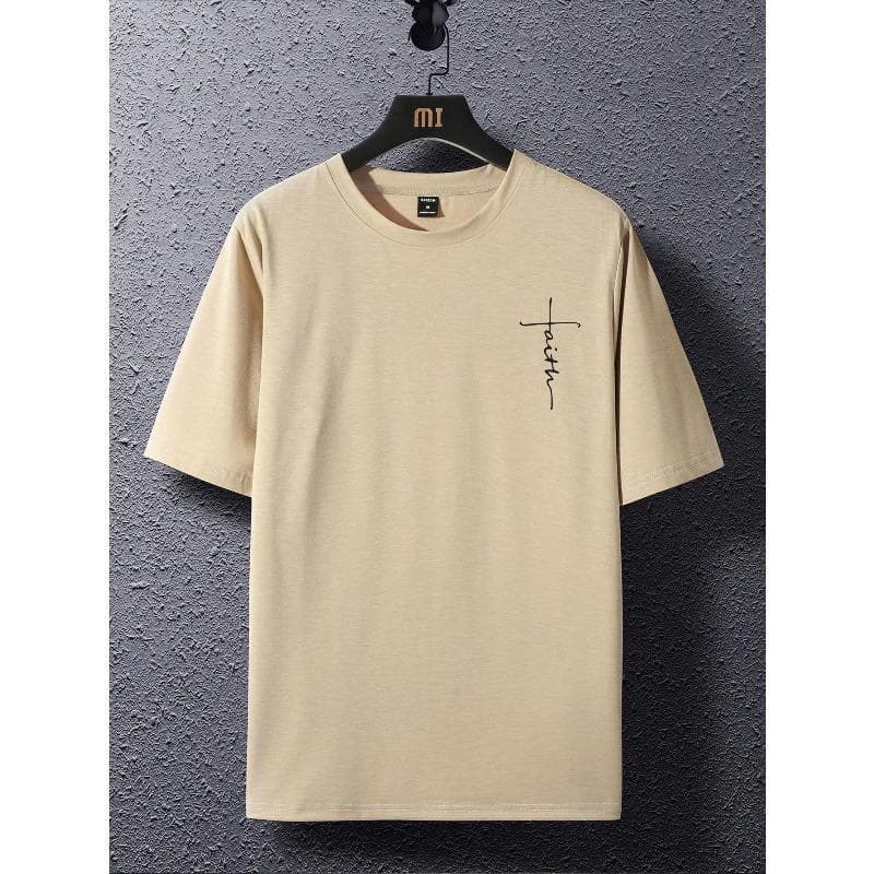 Men's Youth Sports Digital Alphabet Print T-Shirt Short Sleeve 5XL apricot