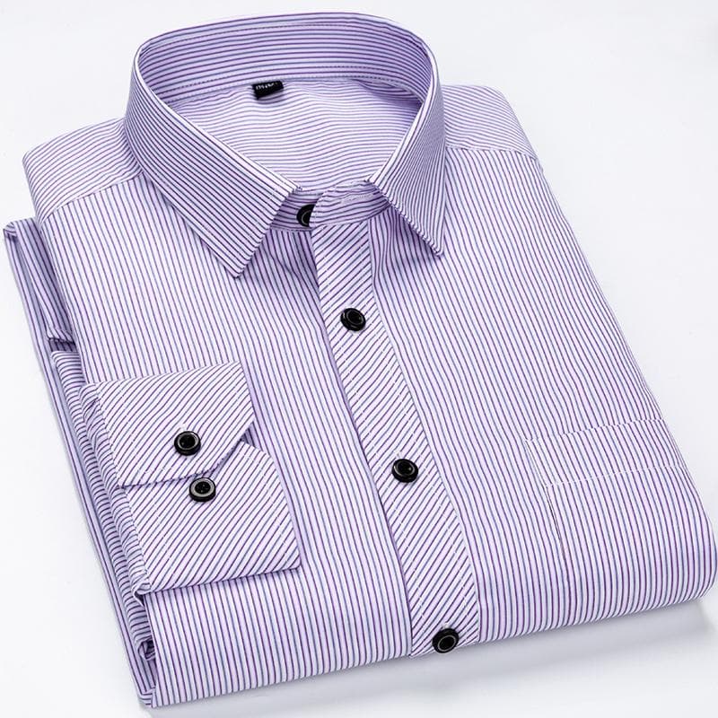 Striped Men Shirts Long Sleeve Regular Fit Classical Male Casual Shirt with Front Pocket 42