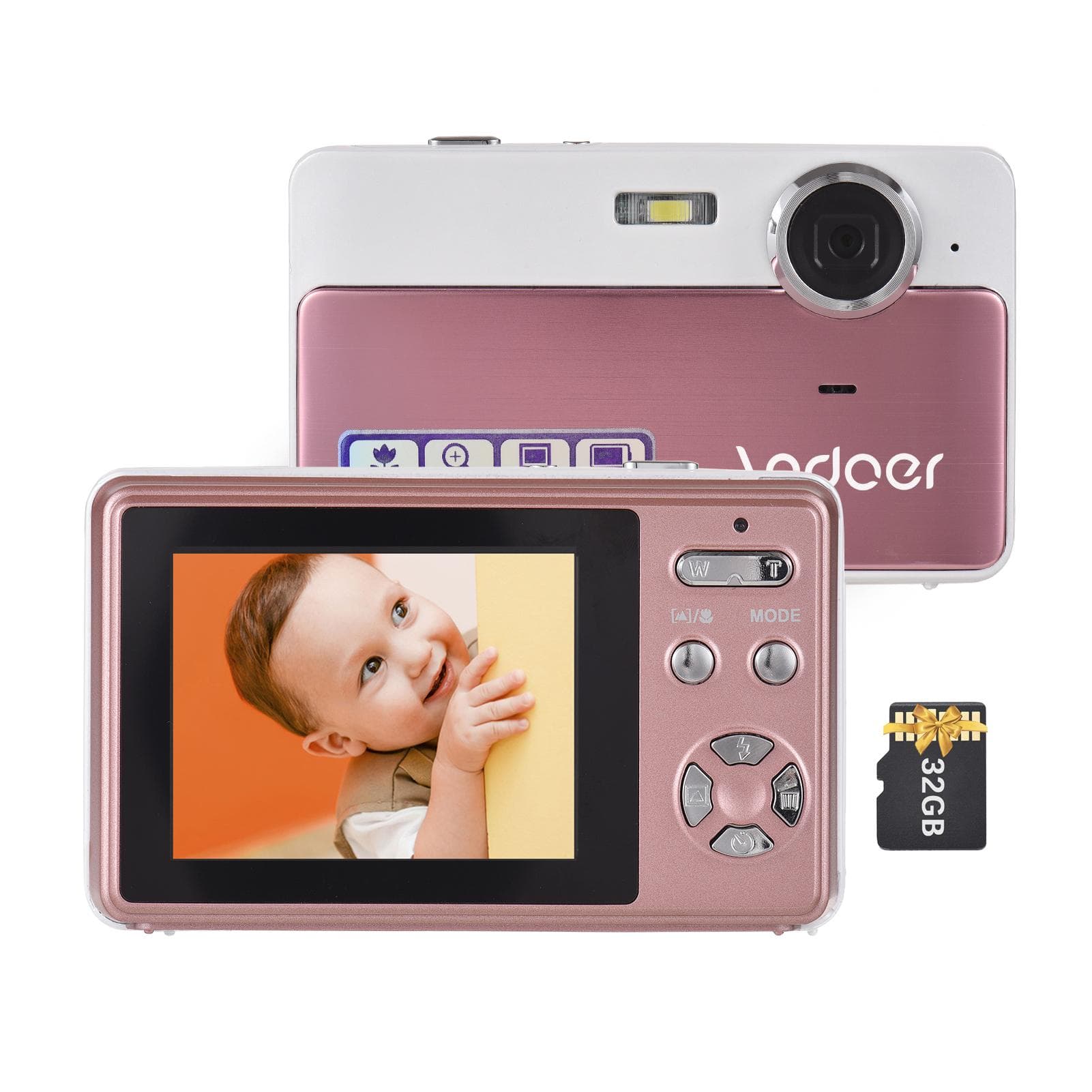 Andoer 4K Compact Digital Camera Video Camcorder 2.4 Inch IPS Screen 16X Digital Zoom Antishake pink
