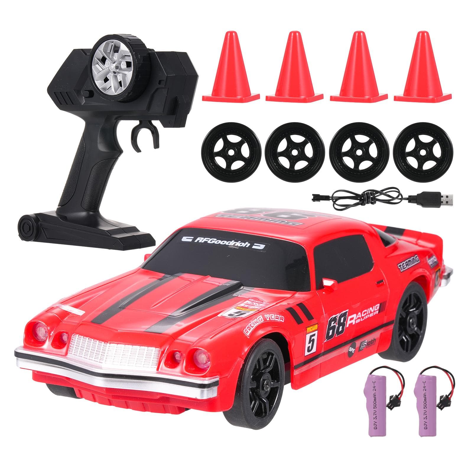 Remote Control Car Remote Control Drift Car 2.4GHz 1/24 4WD Racing Car with LED Lights Racing and 2 battery red