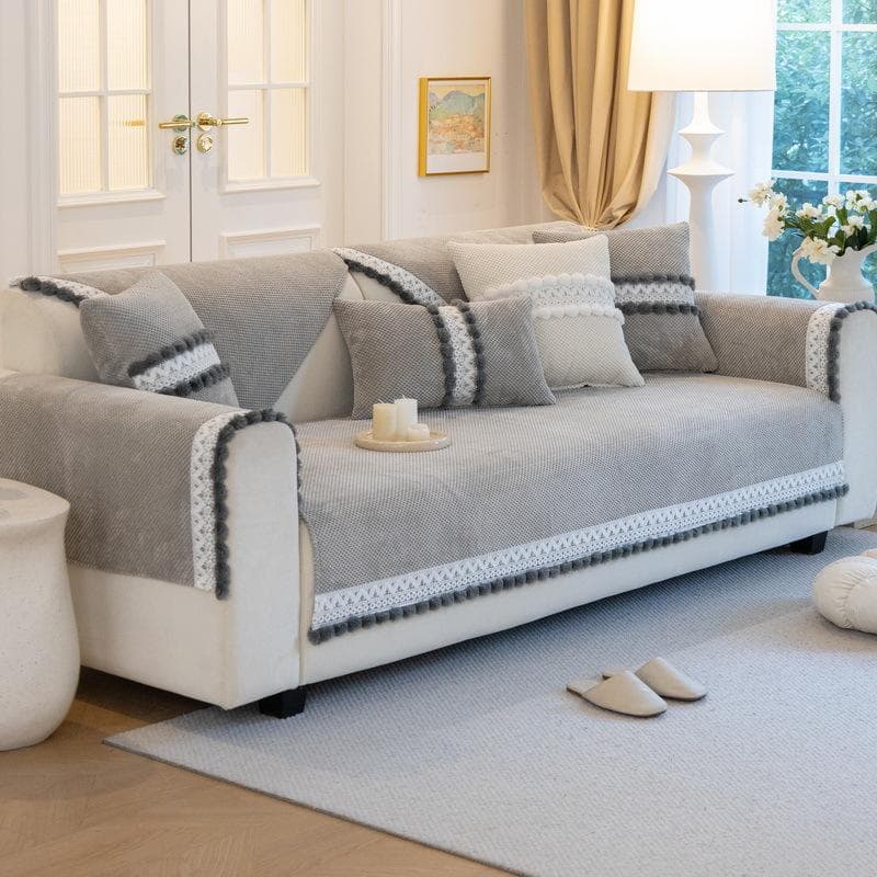 Autumn Winter Corduroy Sofa Cushion Four Seasons Universal Hairball Tassel Non-slip Sofa Cover Cream Style Sofa Cover Cover Mat 70x70cm 1pcs