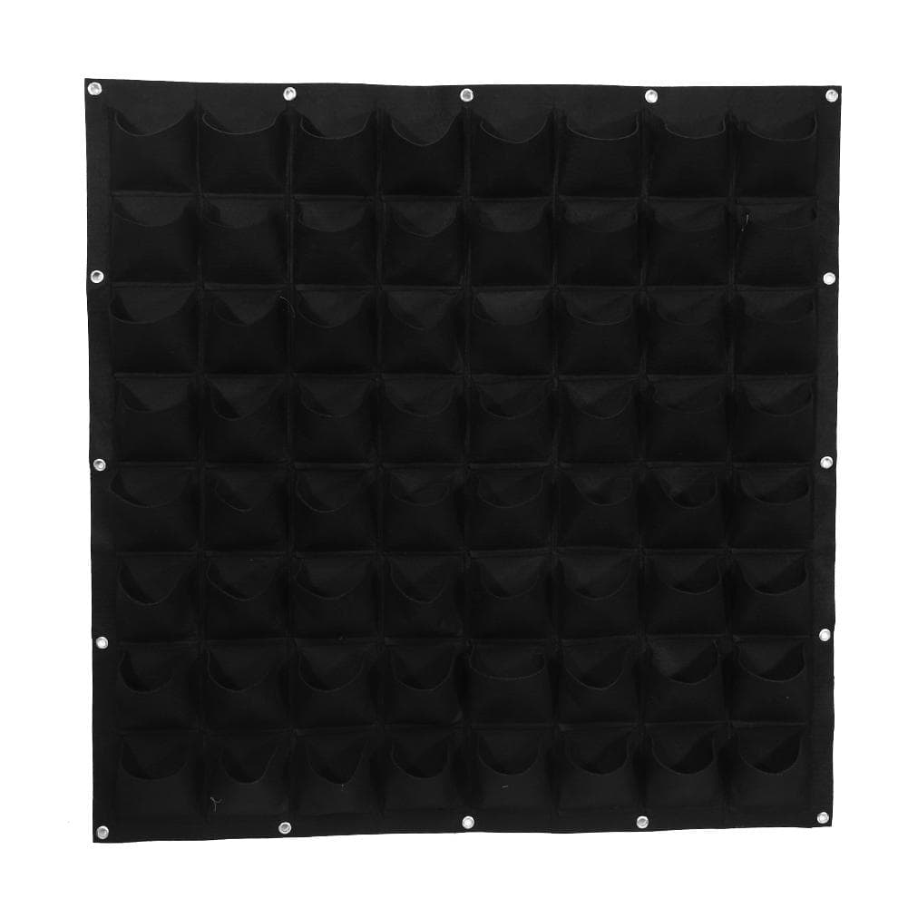 64 Pockets Vertical Outdoor Garden Felt Plants Flower Growing Bag Wall Hanging Planter (Black) Black
