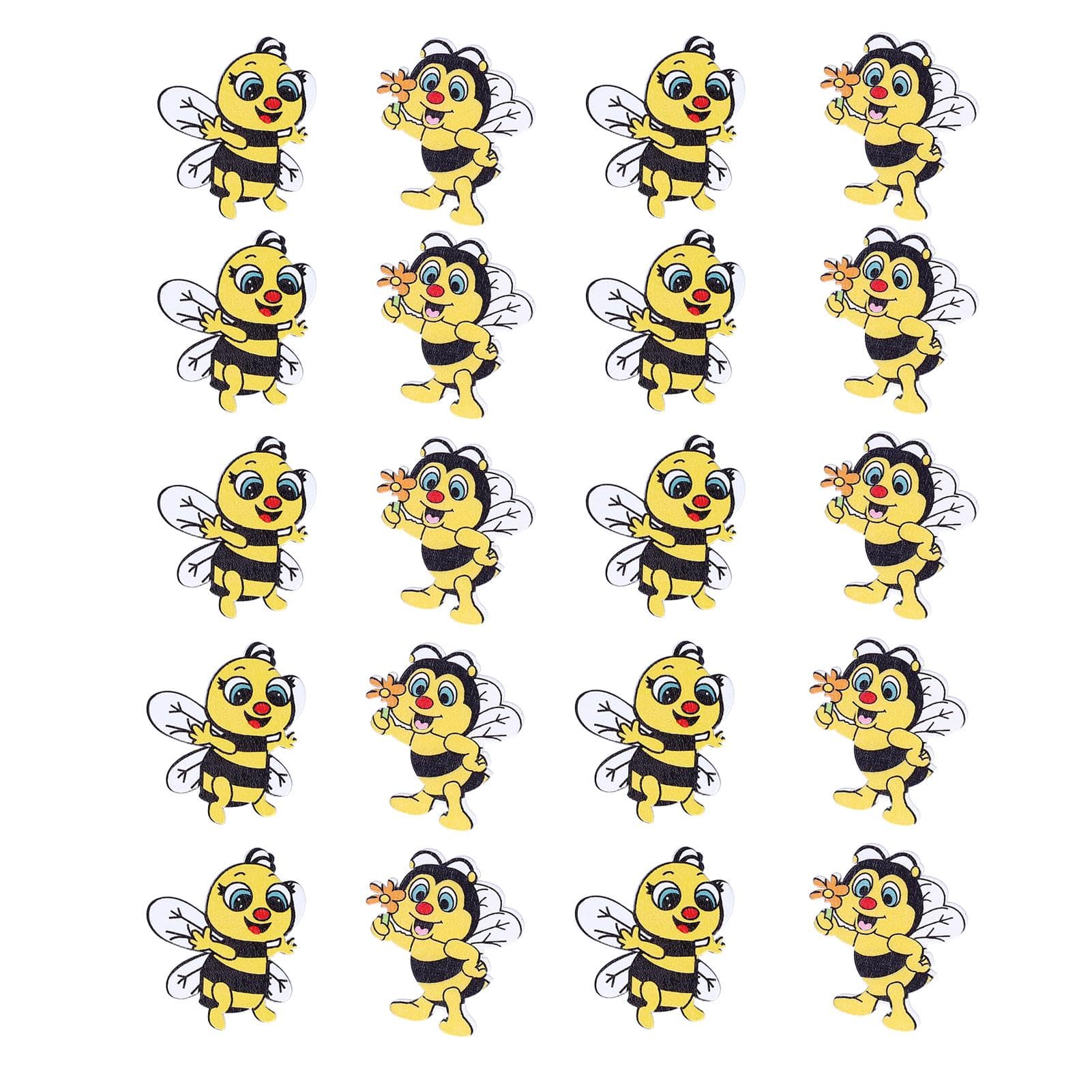 20pcs Wooden Buttons Bee Shape Cartoon Decorative Painted Button Clothing Accessories for Sewing