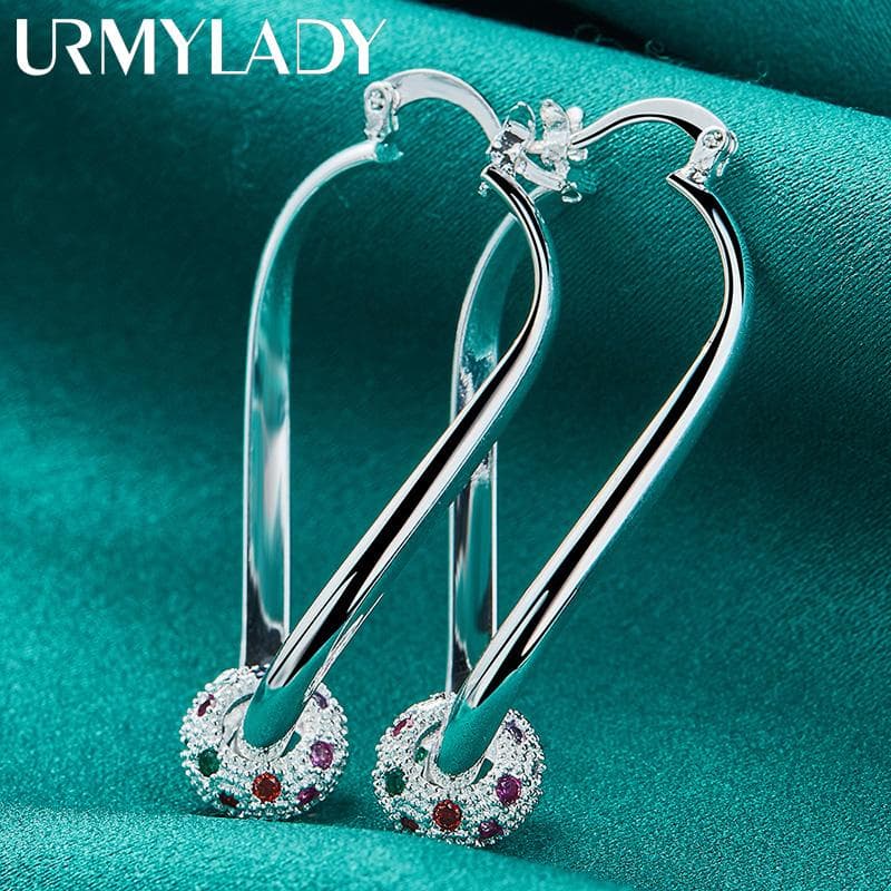 925 Sterling Silver Water Drop Ball Multicolor Zircon Earrings for Women Charm Fashion Jewelry ME238