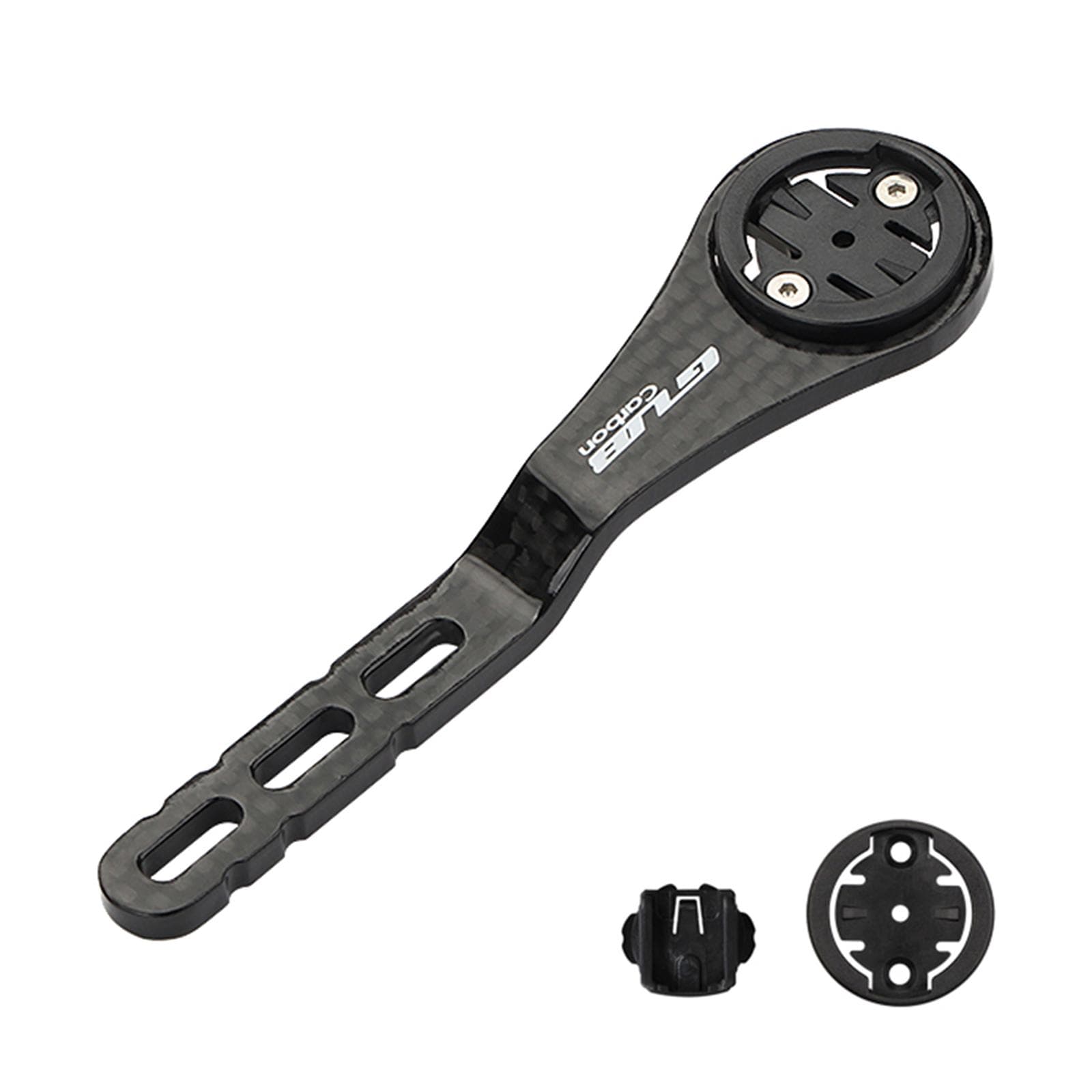 Bike Computer Mount Handle Carbon Fiber Integrated Bent Lightweight for GARMIN Cat Eye Bryton black