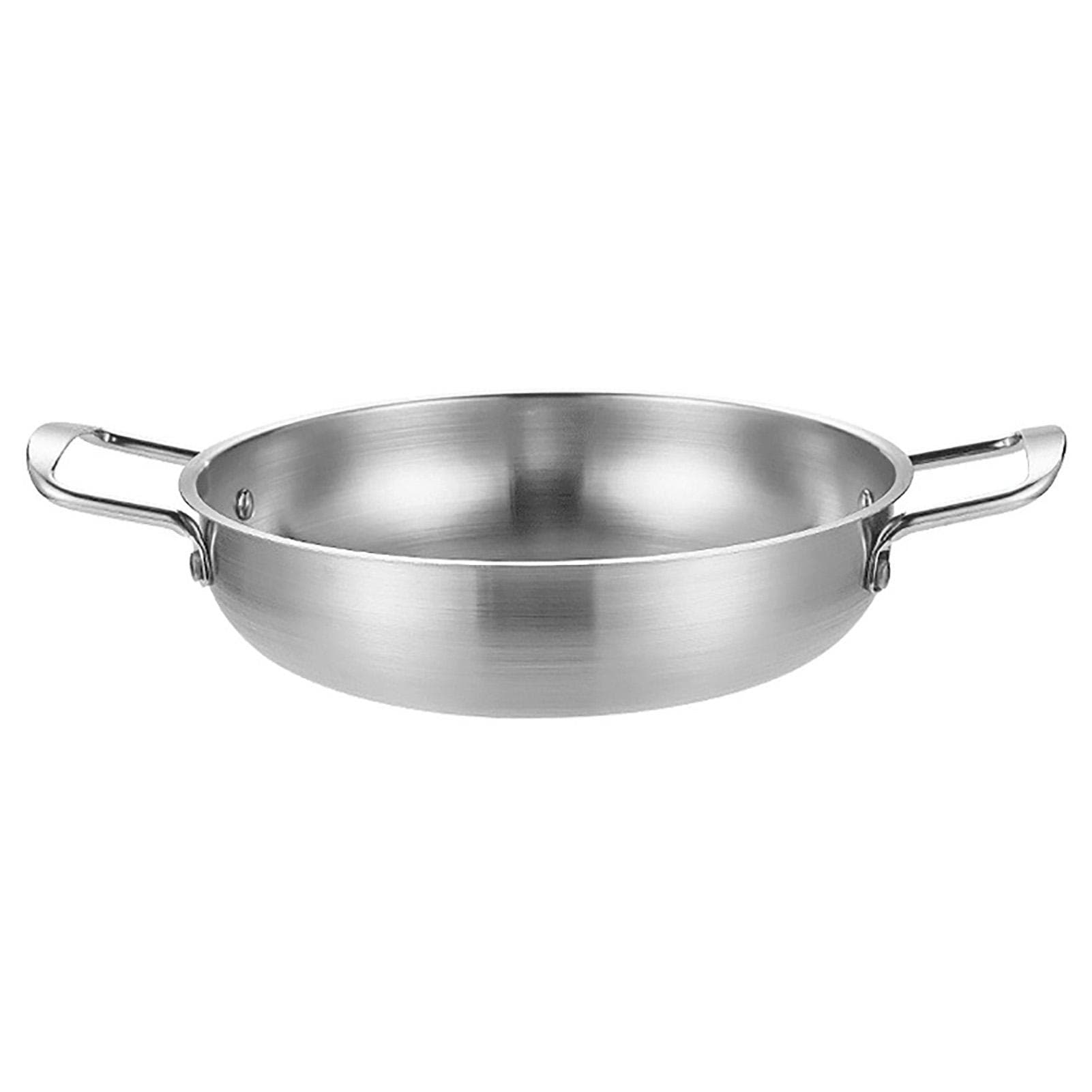 Dual Loop Handle Frying Pans 1350ML Thicken Stainless Steel Flat Bottom Skillet for Cooking Seafood silver