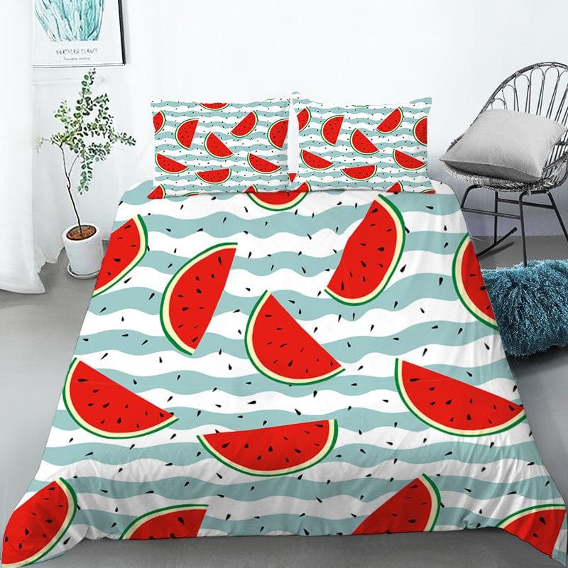 Fruit Bedding Set Full Queen Size For Kids Adults Lemon Watermelon Print Duvet Cover Set Quilt Cover Pillowcases Bedroom Decor 140x200cm 3pcs