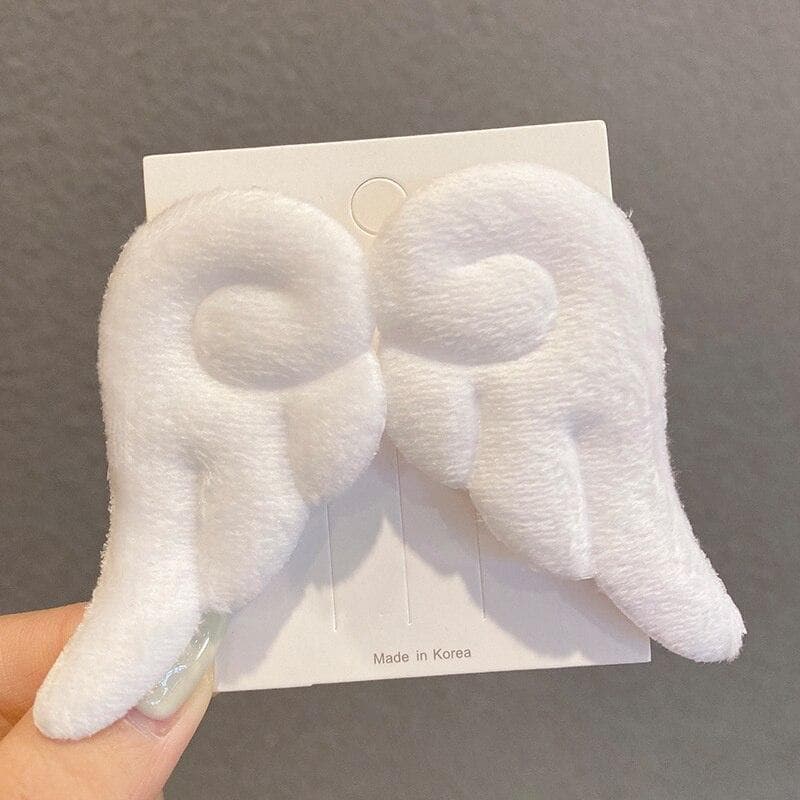 1 Pair Of Hairpins Angel Wings Cartoon Lovely Plush Non Slip Bobby Pins Hair Clips Barrettes For Woman Girls Hair Accessories white