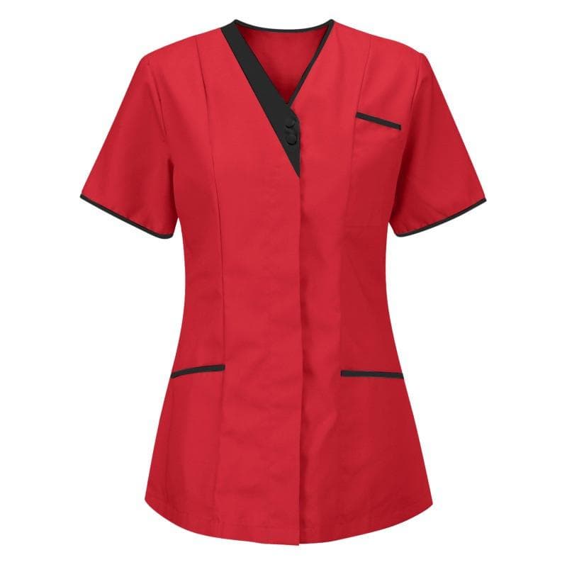 Beauty Salon Work Clothes Doctor Short-sleeved Top V-neck Nurse Uniform Solid Color Top S red