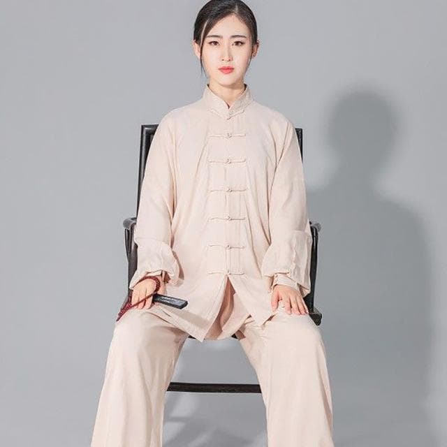 Women's Men's Soft Cotton Line Tai chi Suit Kung fu Wushu Martial Arts Uniform Wing Chun Jacket Pants XXXXL beige