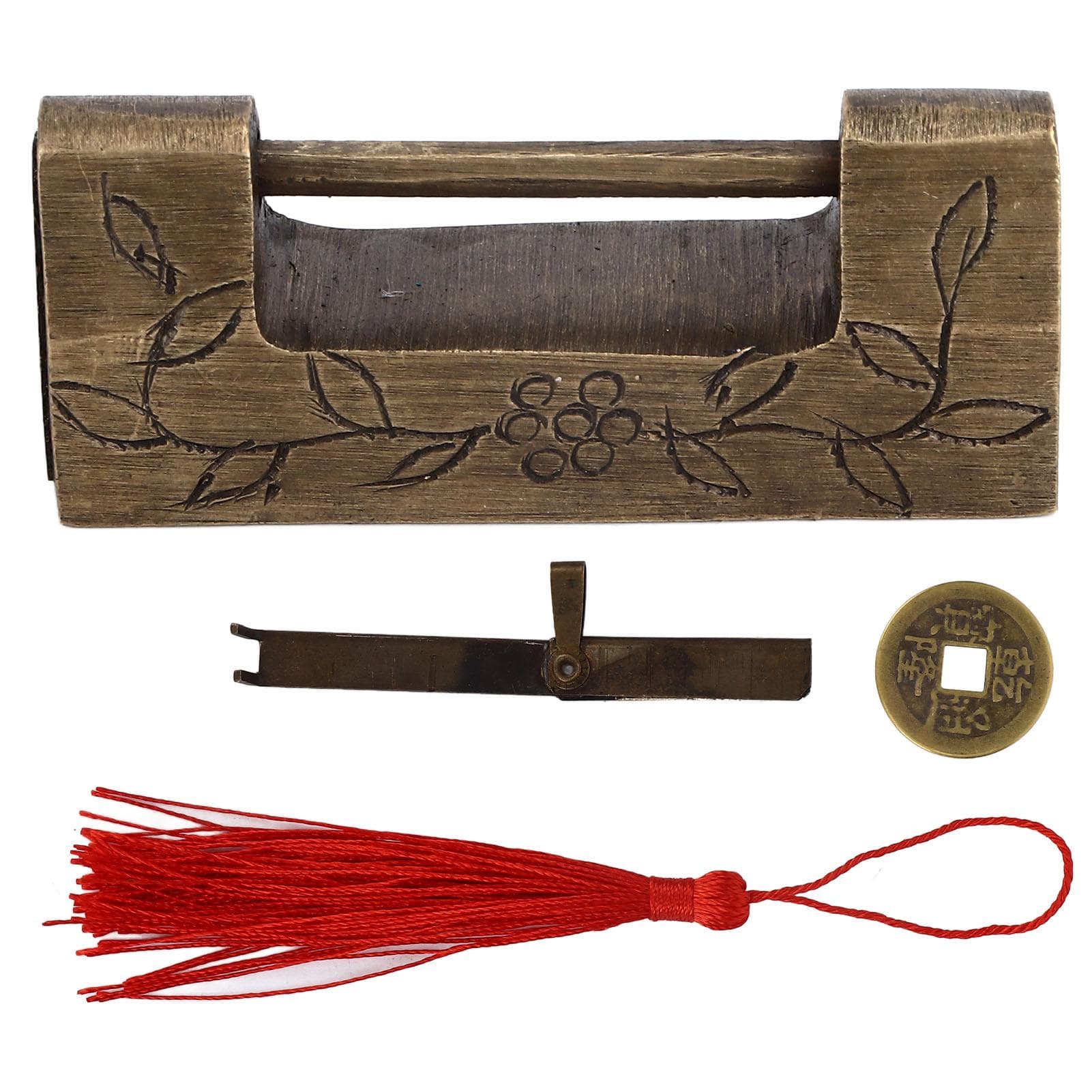 Chinese Antique Lock Retro Classic Pattern Design Bronze Brass Material 5x2cm/2.0x0.8in Horizontal