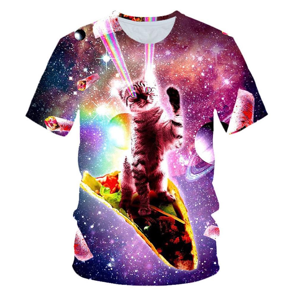 Funny Laser Eye Cat 3D Print Men Women Round Neck T-shirt Casual Short Sleeve Oversized Tees Tops Fashion Men Tshirt Clothing S grey