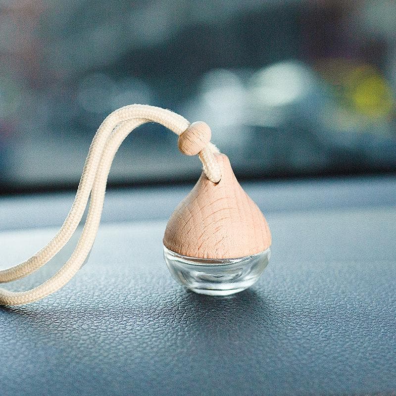 6ML Empty Car Air Freshener Pendant Perfume Glass Bottle With Wooden Caps Refillable Car Essential Oil Diffuser Bottle 1pc