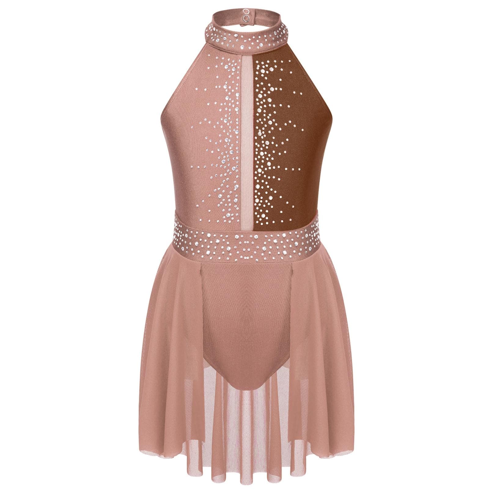 Kids Girls Ballet Leotard Tutu Dance Dress Sleeveless Rhinestone Lyrical Dance Dress Ballerina Gymnastics Leotard Stage Costume 15-16 Years coffee