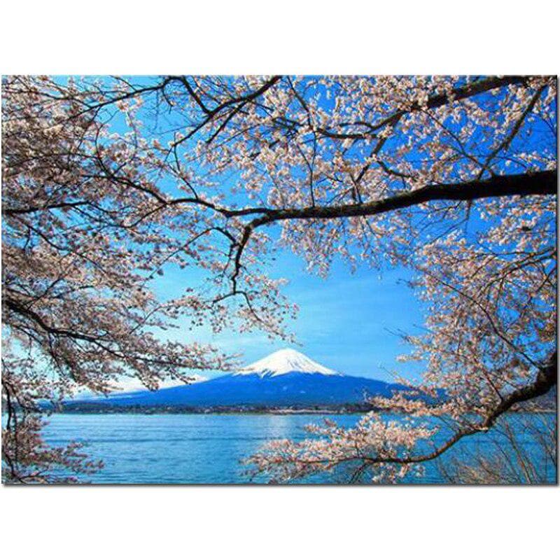 Full Drill DIY Diamond Painting Sakura and Mount Fuji Cross Stitch Diamond Embroidery 20X30CM