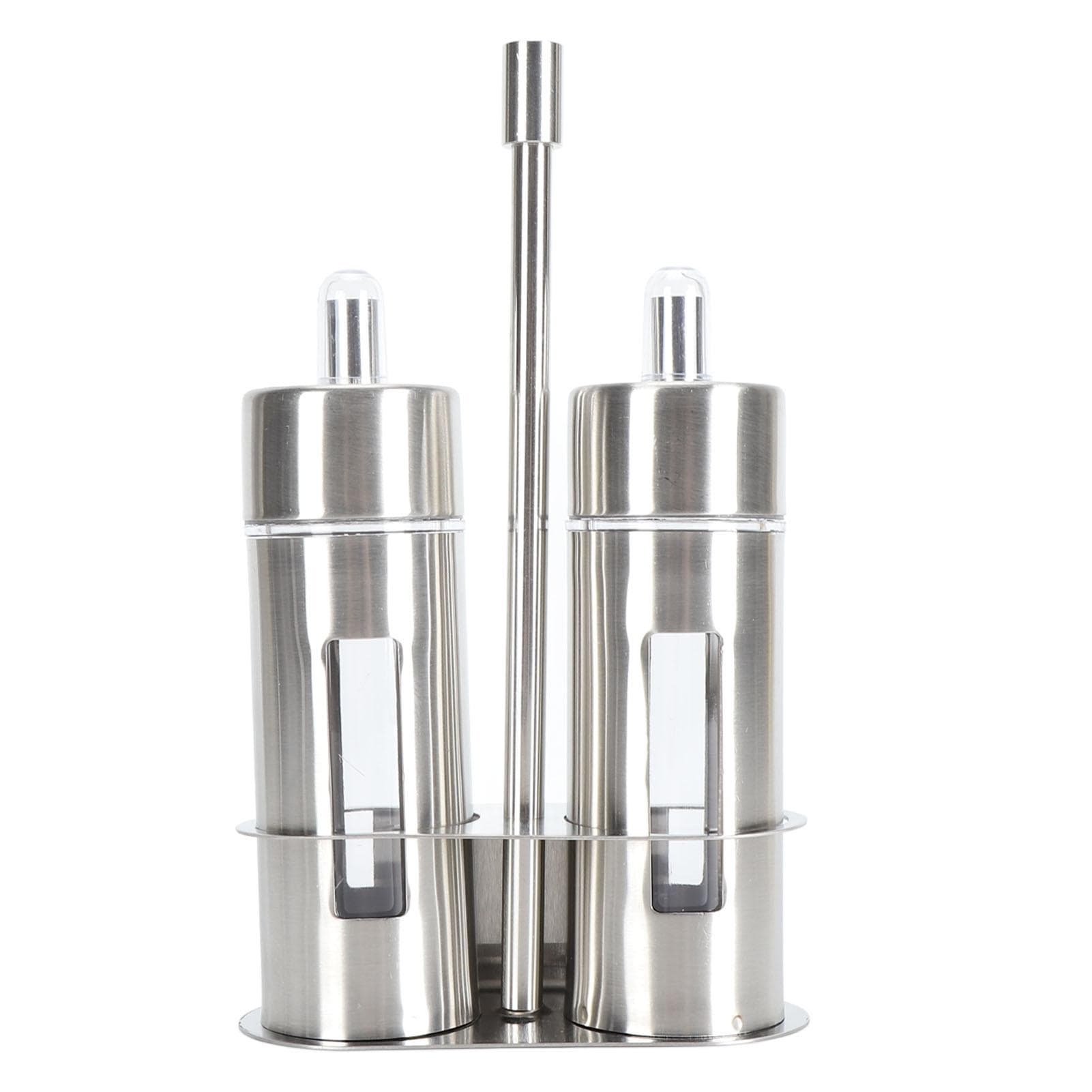 Oil and Vinegar Cruets 80ml Stainless Steel Olive Oil Dispenser Bottle Set with Base Stand