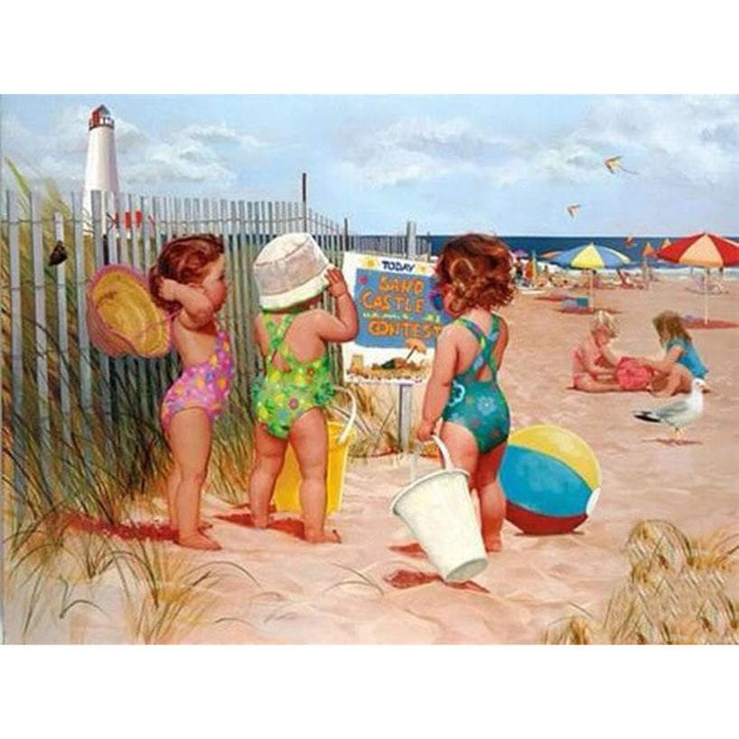 5D DIY Diamond Painting Character Beach 3D Diamond Rhinestone Embroidery Cross Stitch 20X30CM