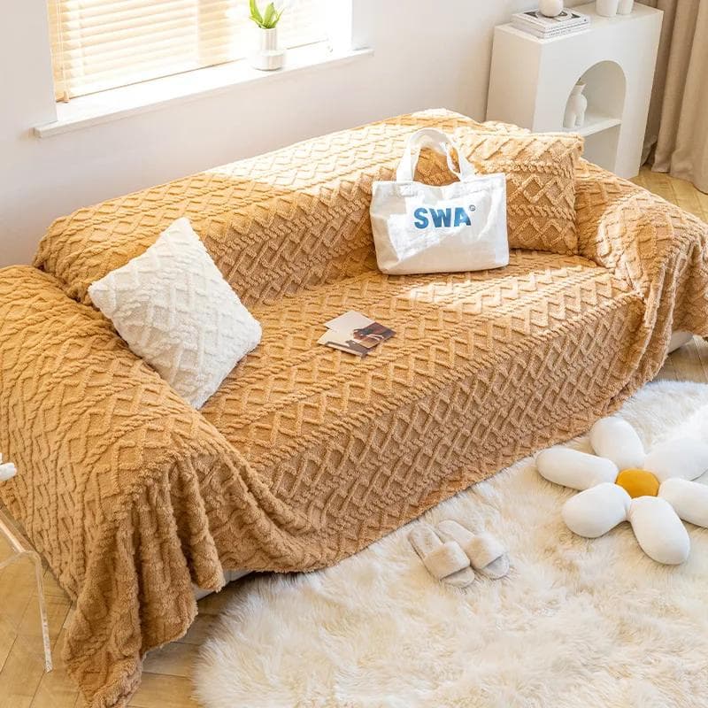 Plush Sofa Cover Integrated Backrest Comfortable Cotton Thickened Modern Simple Seat Cushion Universal Blanket Cloud Based Touch 180x130cm1pcs