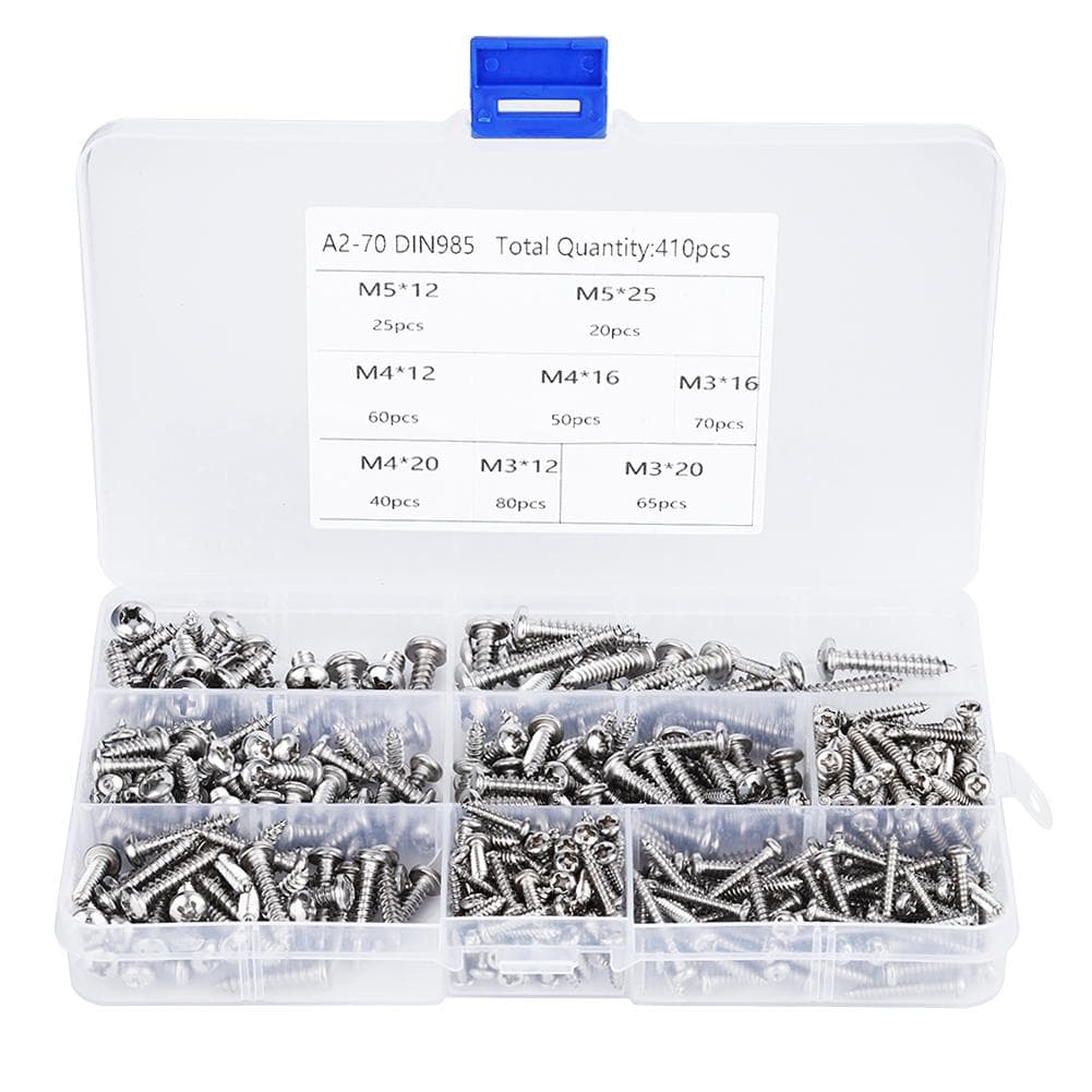410PCs Self Tapping Screw Hardware Mixed Set Mini Power Tool Accessory Round Head M3  M4  M5