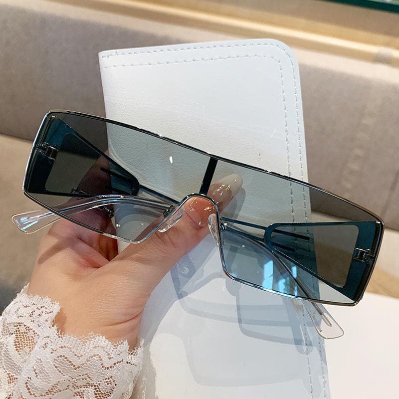Y2K Big Frame Rectangle Sunglasses Women Men Luxury Designer Vintage Metal Punk Shades Popular Trendy Sun Glasses