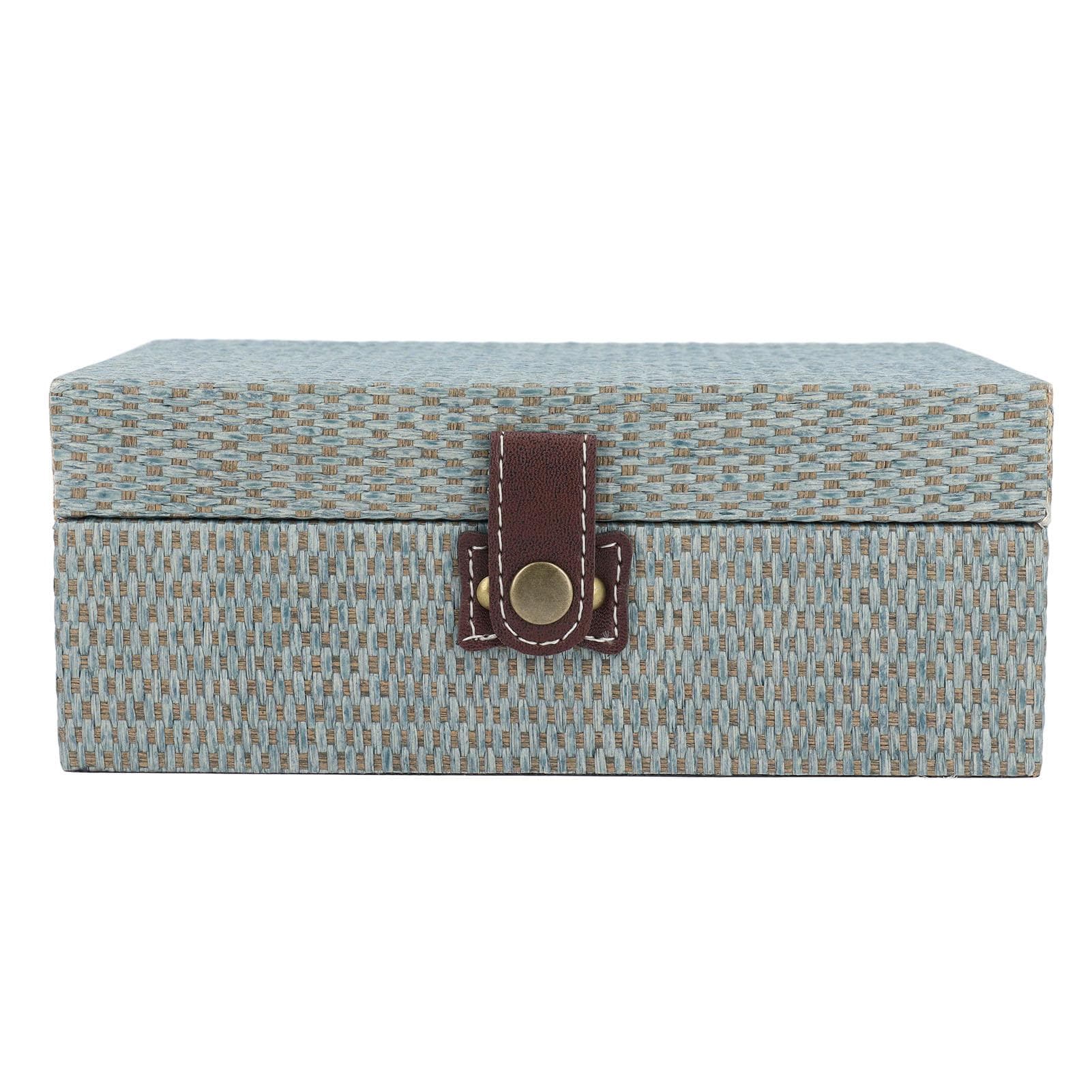 Wooden Storage Box Cuboid Shaped Flip Open Type Jewelry Organizer Case Home Misty Blue L
