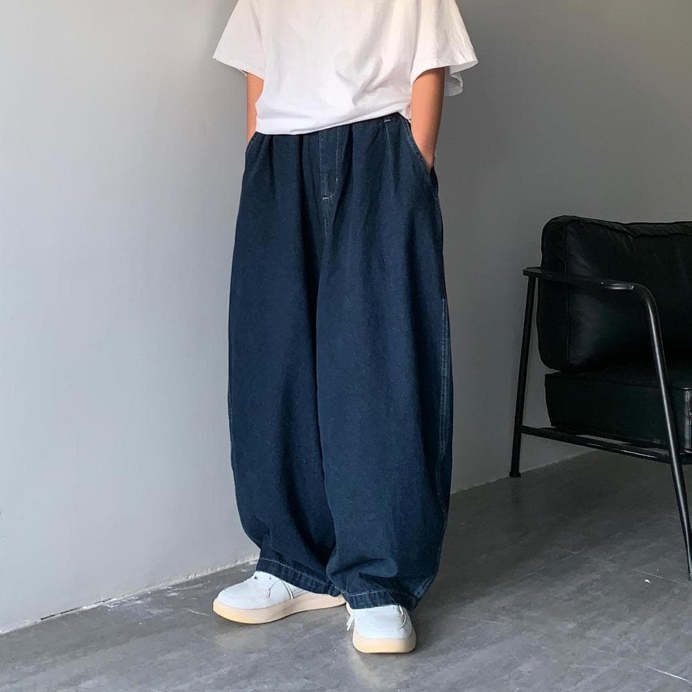 Straight Jeans Men Blue Loose Denim Trousers Neutral Y2K Jean Streetwear Casual Wide Jeans Mans Pants Men Baggy Hip Hop XL dark blue