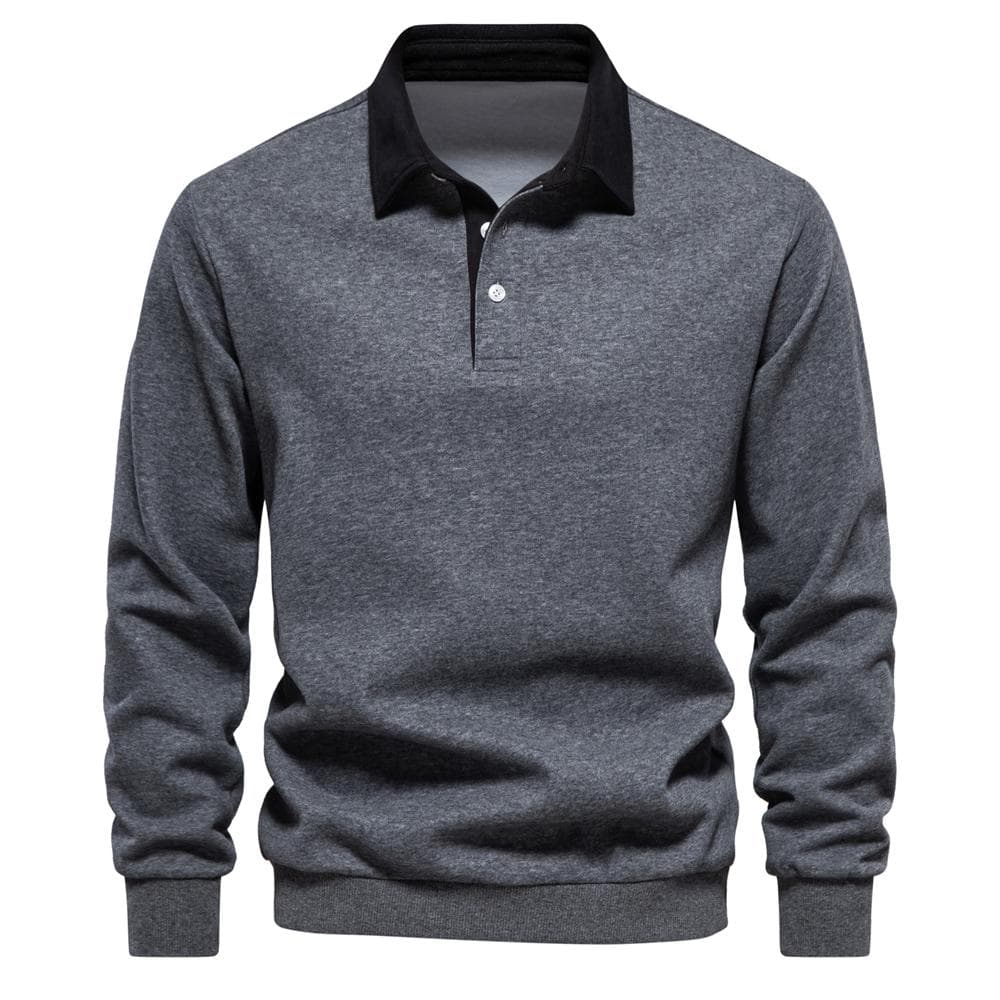 2023 New Autumn Fashion Design Polo Neck Sweatshirts for Men Casual and Social Wear Quality Cotton Mens Sweatshirts XL 85-95 kg dark grey